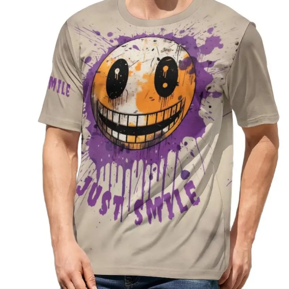 NWOT Men's 3D Graffiti Smile Graphic T-shirt 3XL runs small like a 1XL